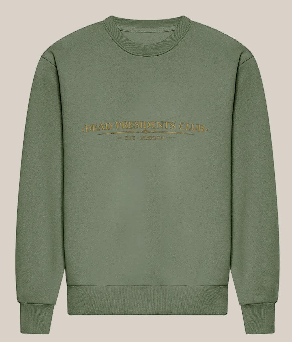 Green sweatshirt with text on a white background