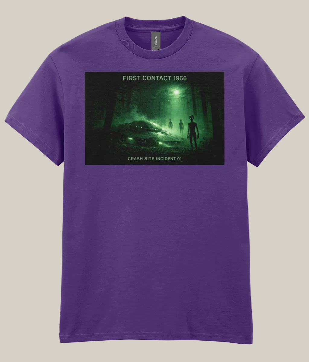 Purple t-shirt with a graphic design on a white background
