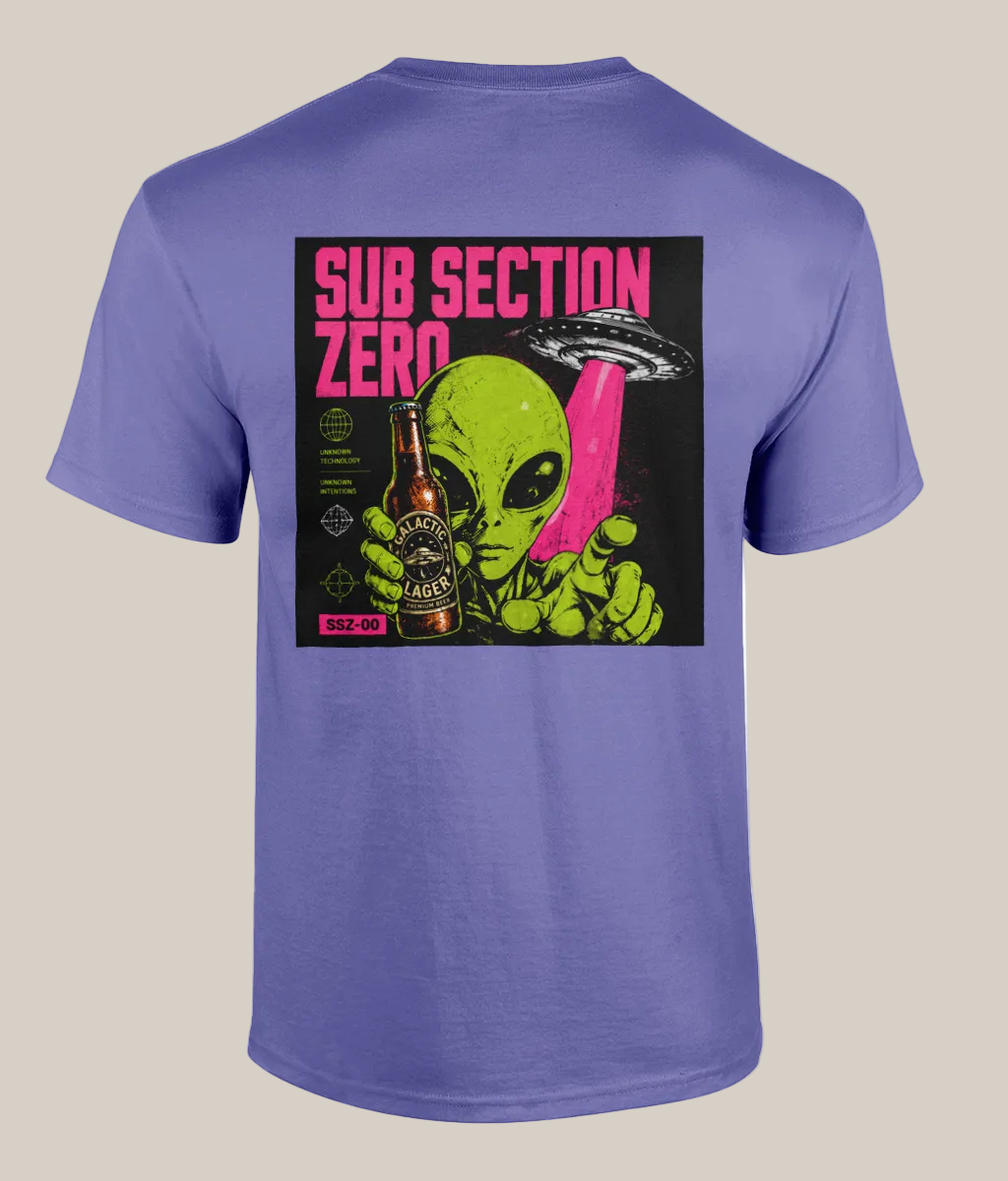 Purple t-shirt with alien graphic and 'Sub Section Zero' text on a white background